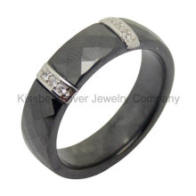 Jóias de prata anel de cerâmica com acessórios de prata (R21069)